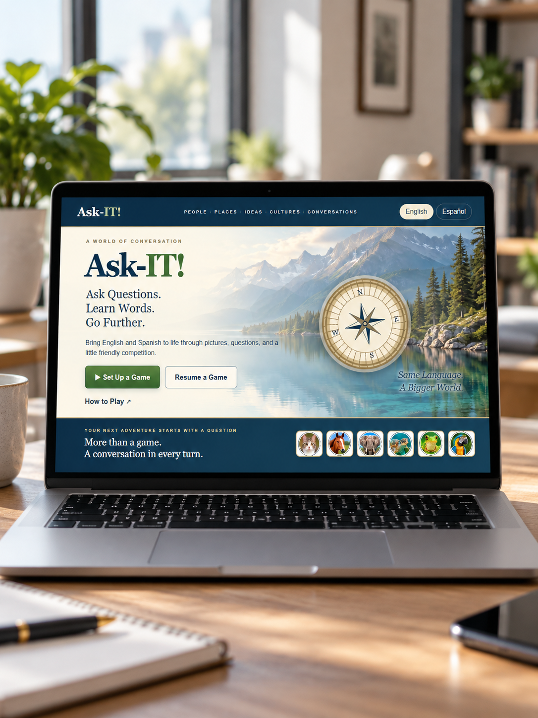 Computer with Ask-IT Game on the screen.
